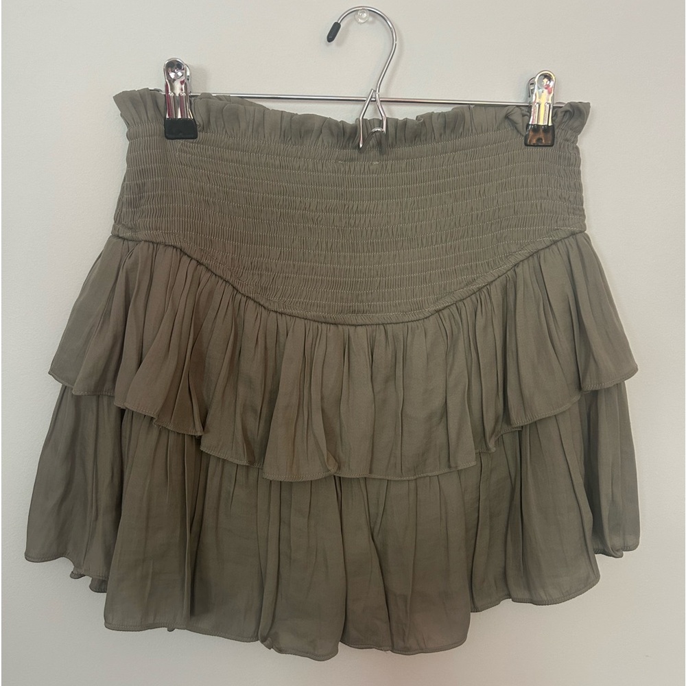 Olive Green Ruffle Smock Skirt